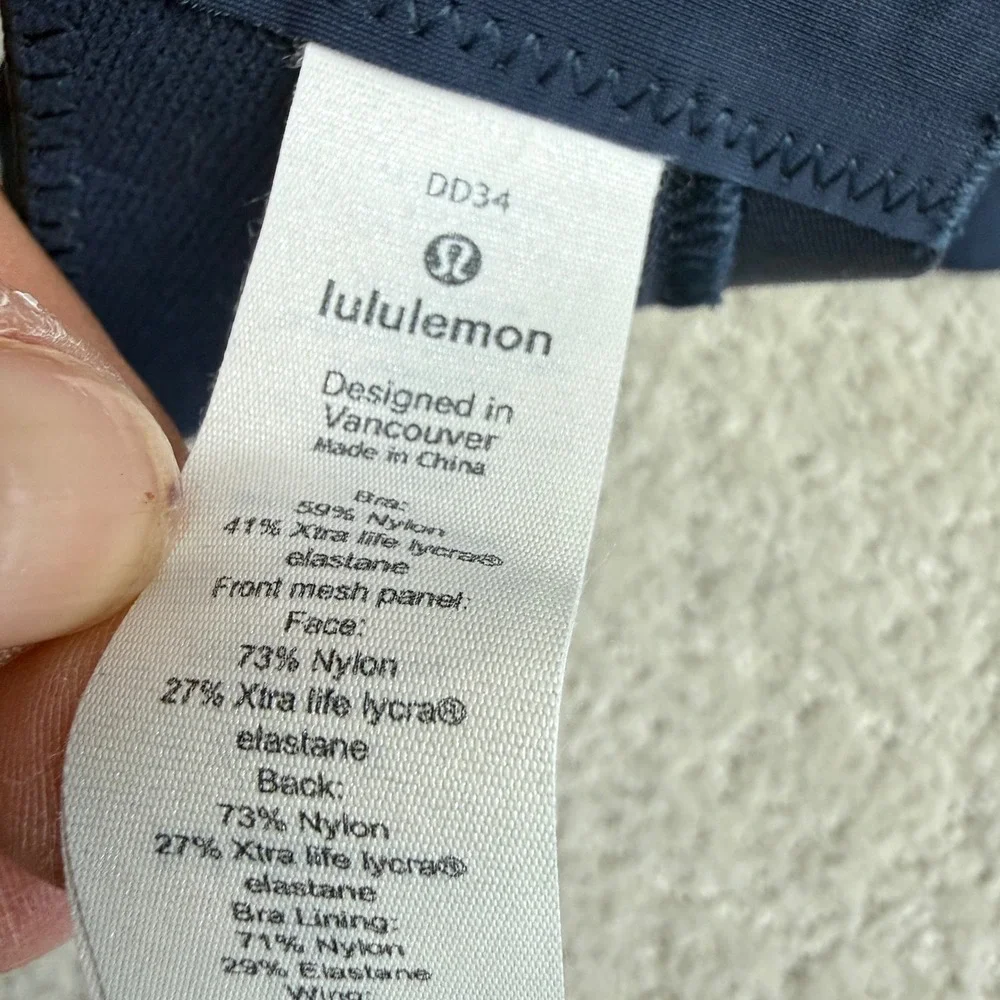 Lululemon Run Times Bra Women 34DD True Navy High Support W2BN4S